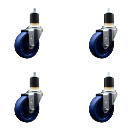 Service Caster 4'' SS Solid Poly Wheel Swivel 1-7/8'' Expanding Stem Caster Set, 4PK SCC-SSEX20S414-SPUS-178-4